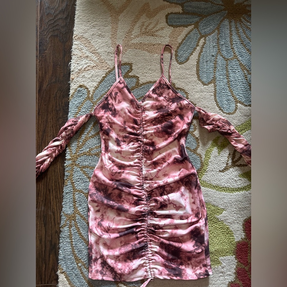Pink/White Ruched Dress